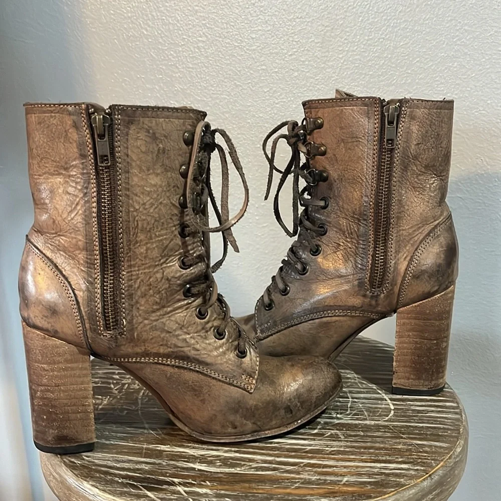 Freebird By Steven Hollis Lace Up Leather Heeled Boots - Picture 9 of 13